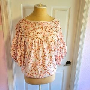 Free people dessa tie back bodysuit‎ floral top size m puff sleeves boho Spring